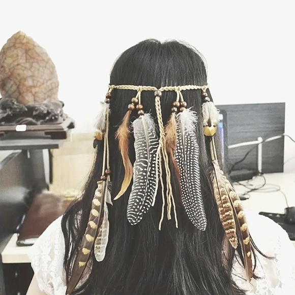 Bohemian Feather Headband Hat band Indian costume Western Style Hair Band - Picture 4 of 4